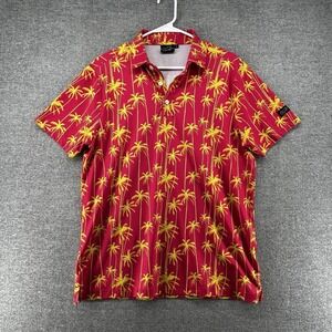 Sunday Swagger Polo Golf Shirt Men Size Medium Red Yellow Palms Short Sleeve